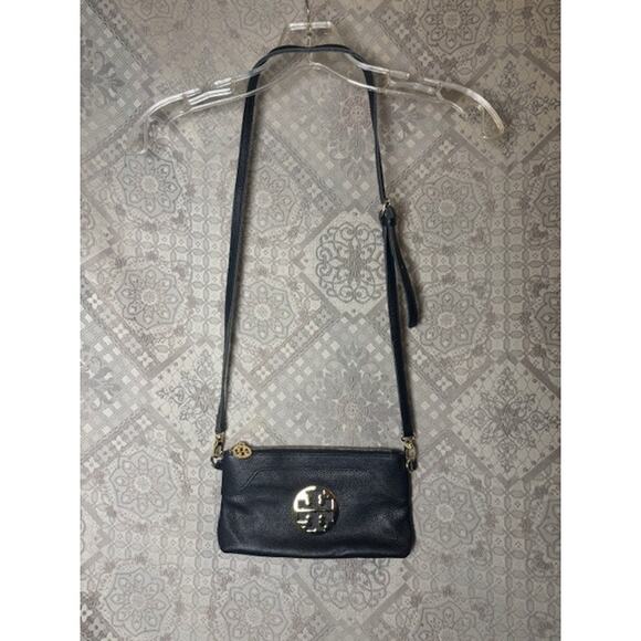 Tory Burch Shoulder Bag Clutch Black Leather EUC Crossbody Interior Wallet - Picture 5 of 5
